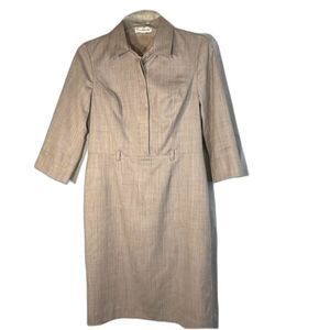 Pendleton Tan Sheath Dress with Notched Collar lined size 10 3/4 sleeve